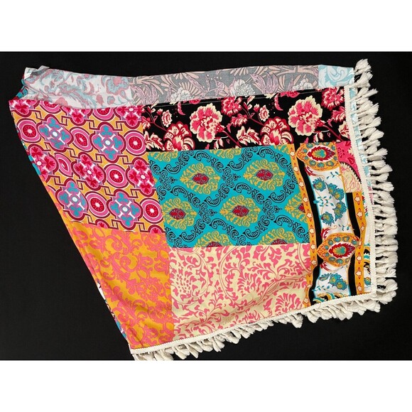 ~ Grace & Lace Med Boho Serape Crochet Poncho Coverup Tassel Beach Tropical Boho - Picture 11 of 14